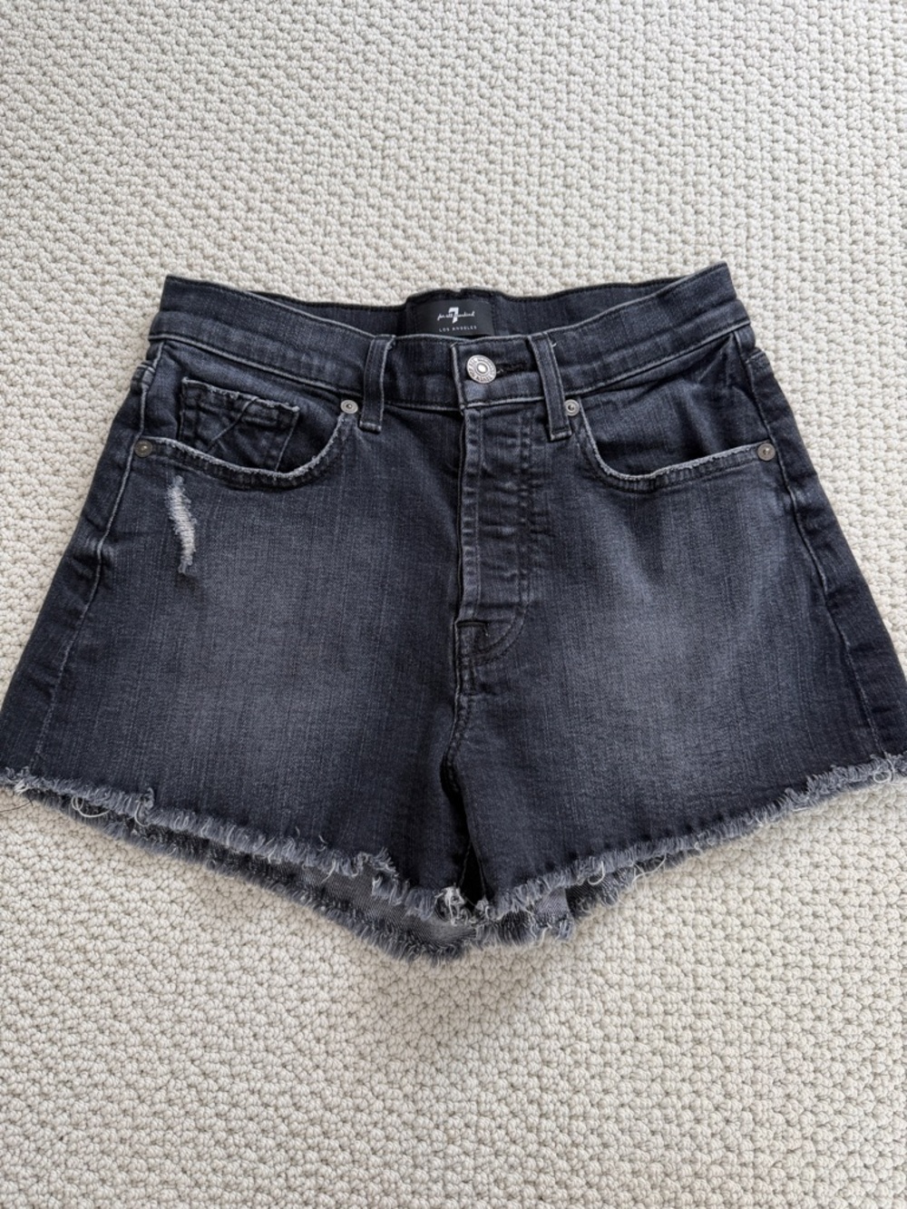 7 For All Mankind Monroe Cut Off Short/Grey Frayed Hem Denim Shorts